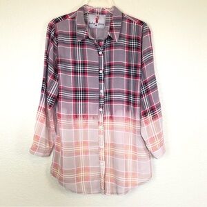 Boho Jane Plaid Ombre Long Shirt Pray Forgive Smile Shine Small